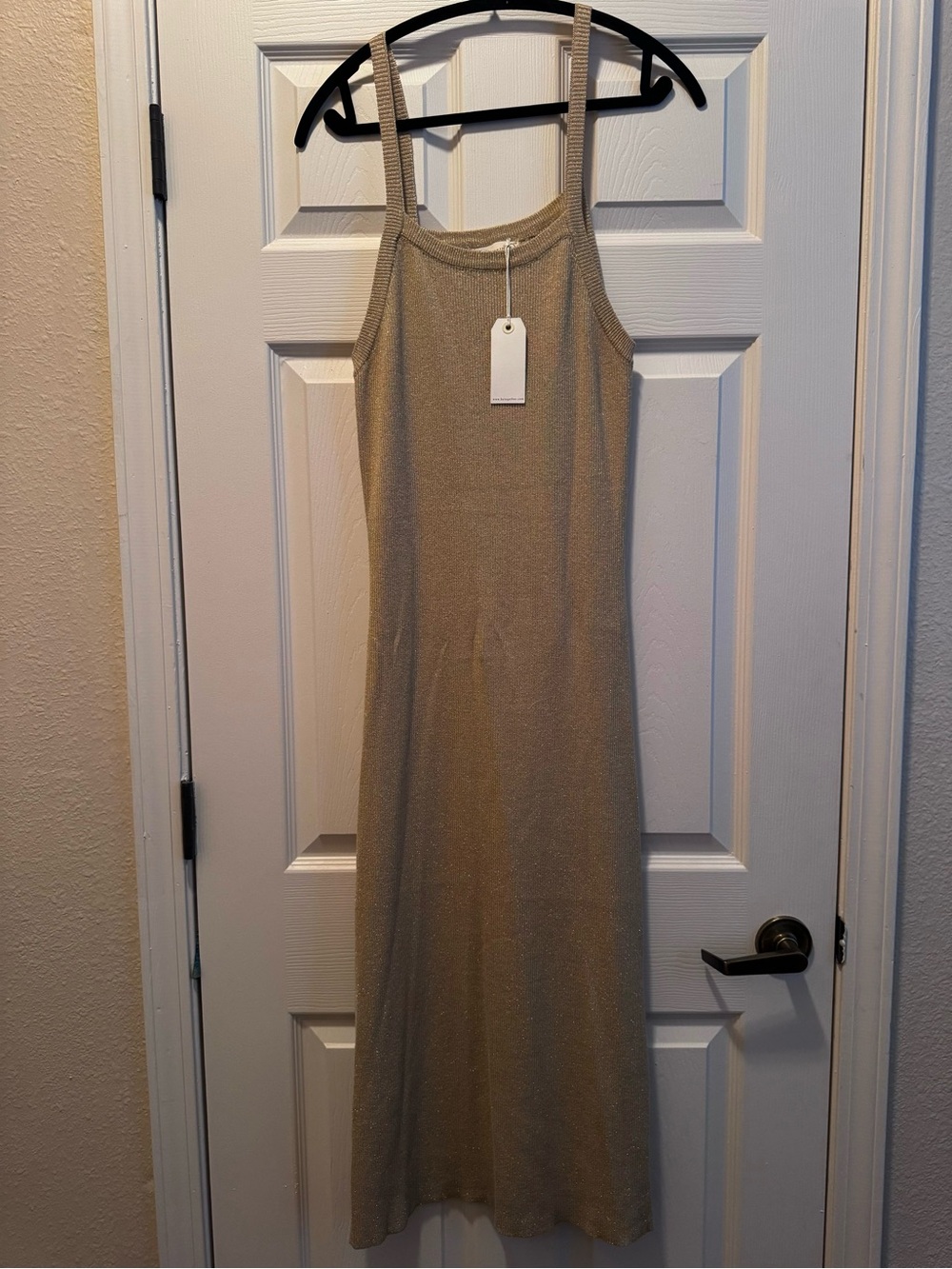 By Together Metallic Gold Maxi Knit Dress with Thin Straps